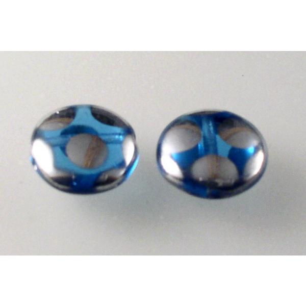 Lentil Beads Flat Round 10 mm, Transparent Aqua 27007 (60040-27007), Bohemia Crystal Glass, Czechia 11130138