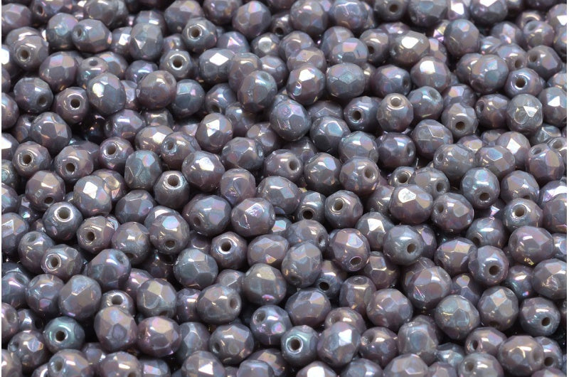 圆形火抛光刻面珠，不透明灰色星云（43020-15001），波西米亚水晶玻璃，捷克共和国