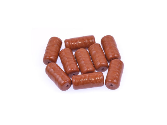 Pressed Beads Tube Opaque Brown Glass Czech Republic