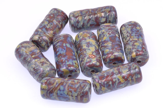 Pressed Beads Tube 17 x 8 mm, Opaque Brown Travertin (13610-86800), Bohemia Crystal Glass, Czechia 11130175
