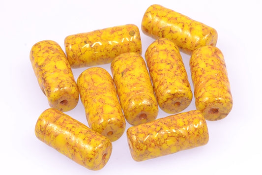 Pressed Beads Tube 17 x 8 mm, Yellow Terracotta Red (83120-15495), Bohemia Crystal Glass, Czechia 11130175