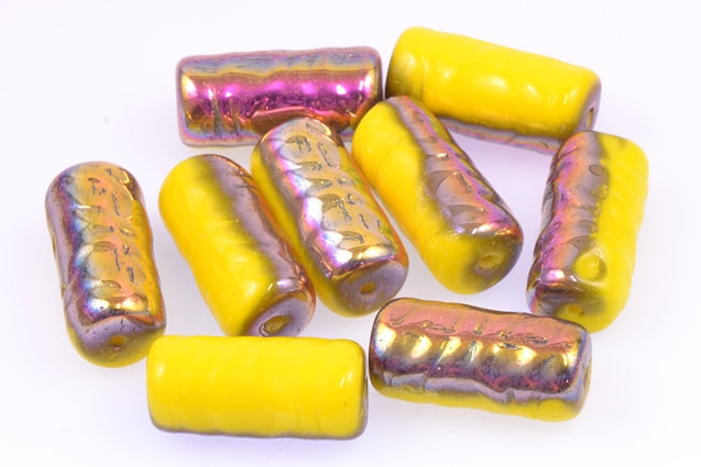 Pressed Beads Tube 17 x 8 mm, Yellow 28009 (83120-28009), Bohemia Crystal Glass, Czechia 11130175