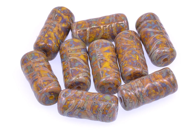 Pressed Beads Tube 17 x 8 mm, Yellow Travertin (83120-86800), Bohemia Crystal Glass, Czechia 11130175
