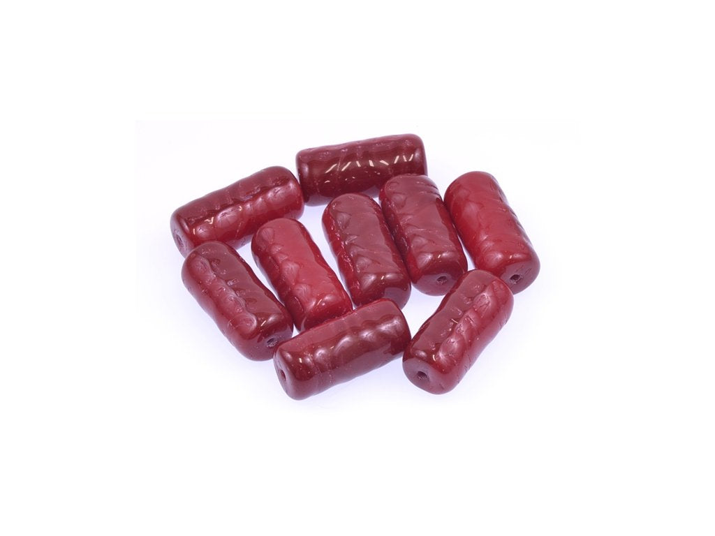 Pressed Beads Tube Opaque Red Glass Czech Republic