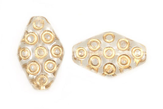 Pressed Beads Ornamental Rhombus 20 x 13 mm, Crystal Gold Lined (30-54202), Bohemia Crystal Glass, Czechia 11130179