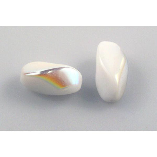 Pressed Beads 17 x 9 mm, Chalk White Ab (3000-28701), Bohemia Crystal Glass, Czechia 11130246