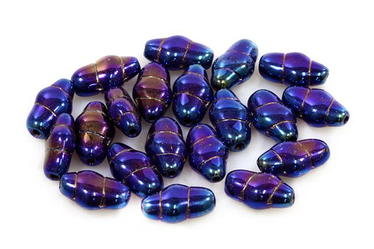 Pressed Beads 13 x 7 mm, Black Blue Iris (23980-21435), Bohemia Crystal Glass, Czechia 11130275