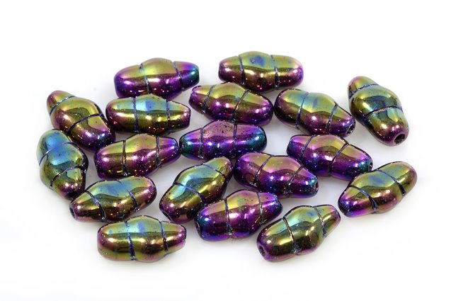 Pressed Beads 13 x 7 mm, Black Purple Iris (23980-21495), Bohemia Crystal Glass, Czechia 11130275