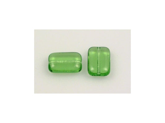 Pressed Beads Rectangle Transparent Green Glass Czech Republic
