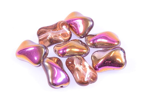 Pressed Beads Twisted Rectangle 15 x 10 mm, Crystal Crystal Pinkyellow Coating (30-27137), Bohemia Crystal Glass, Czechia 11130370
