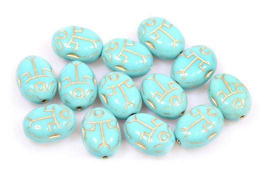 Pressed Beads Beetle Bug 14 x 10 mm, Turquoise Gold Lined (63130-54202), Bohemia Crystal Glass, Czechia 11130375