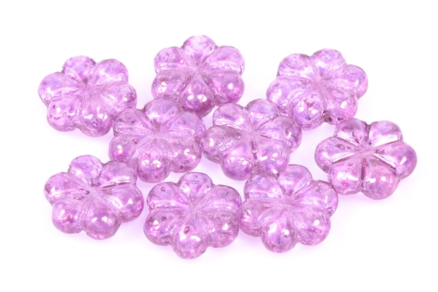 Pressed Beads Flower 13 mm, Crystal Marble Violet (30-15423), Bohemia Crystal Glass, Czechia 11130378