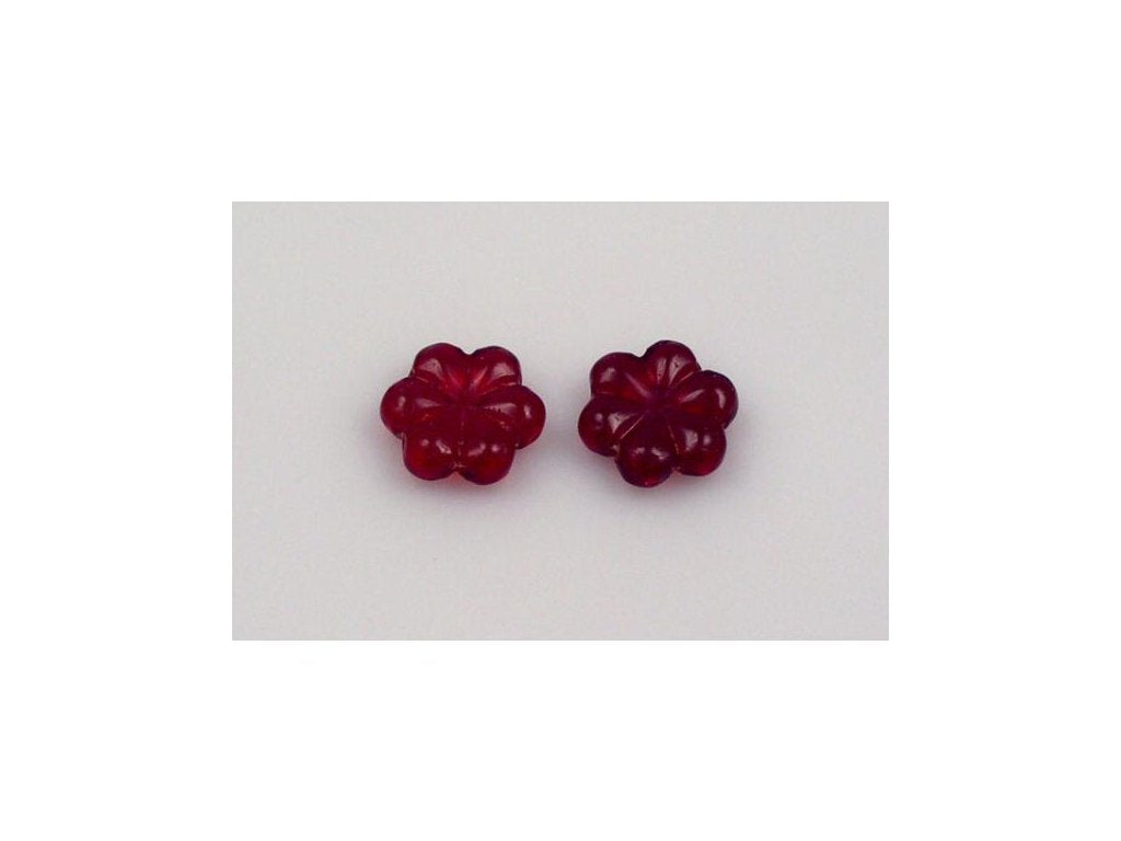 Pressed Beads Flower Transparent Red Glass Czech Republic