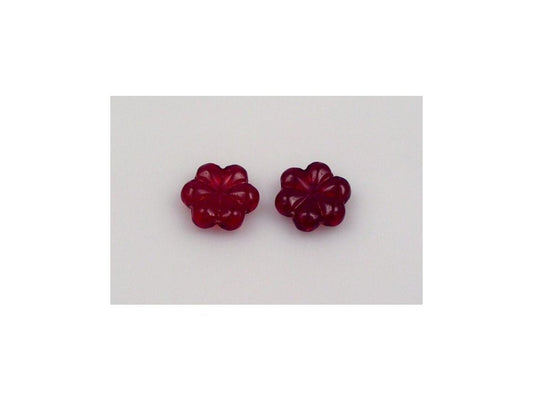 Pressed Beads Flower Transparent Red Glass Czech Republic