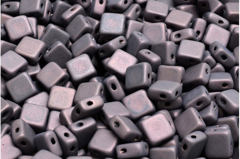 フラットシルキービーズ - 2穴、ブラックマットパープル (23980-84100-15726)、ガラス、チェコ共和国