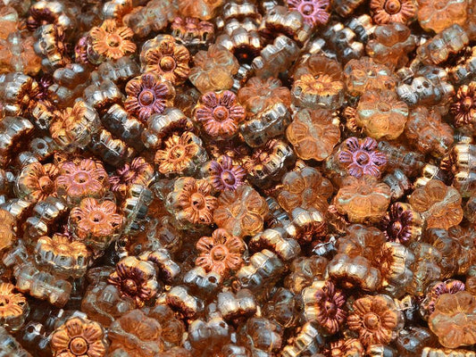 Flower Beads, Crystal Crystal Pinkyellow Coating (00030-27137), Glass, Czech Republic