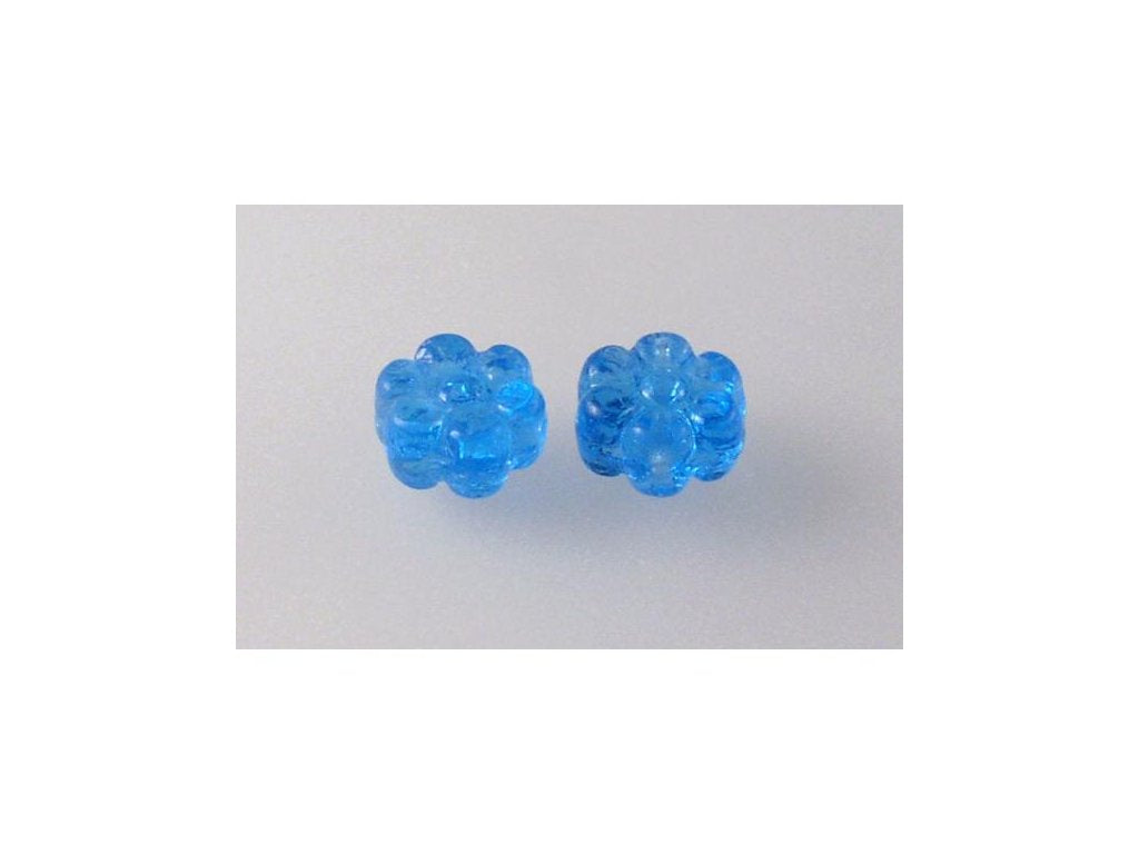 Pressed Beads Flowers Transparent Aqua Glass Czech Republic