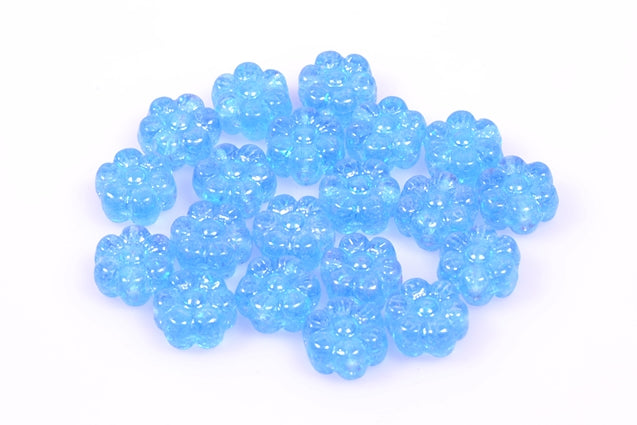 Pressed Beads Flowers 8 mm, Transparent Aqua Hematite (60020-14400), Bohemia Crystal Glass, Czechia 11130409