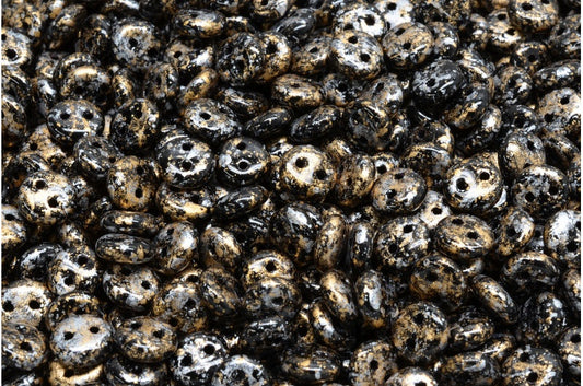 2穴レンズ豆ビーズ、ブラック 45704 (23980-45704)、ガラス、チェコ共和国