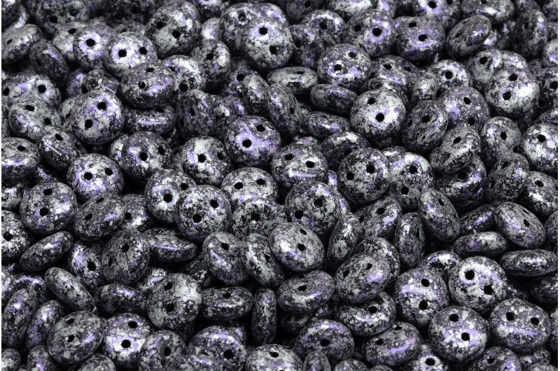 2-Hole Lentil Beads, Black Tweedy Violet (23980-45710), Glass, Czech Republic