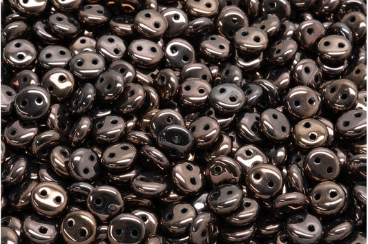 2穴レンズ豆ビーズ、黒紫（23980-15726）、ガラス、チェコ共和国