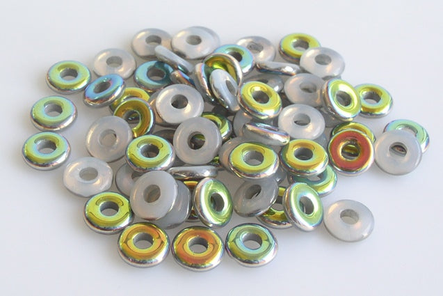 Demi Round O-bead Circular Spacer Beads 8 mm, Opal White Crystal Vitrail Medium Coating (1000-28101), Bohemia Crystal Glass, Czechia 11144003