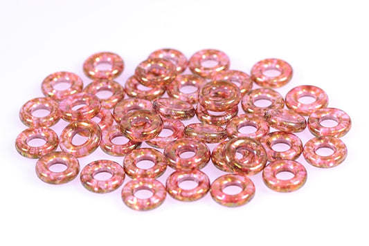 Demi Round O-bead Circular Spacer Beads 9 mm, Crystal Marble Red Brown (30-15422), Bohemia Crystal Glass, Czechia 11144003