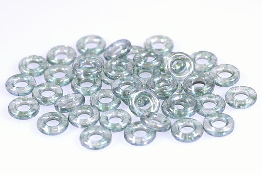 Demi Round O-bead Circular Spacer Beads 9 mm, Crystal Marble Green (30-15424), Bohemia Crystal Glass, Czechia 11144003