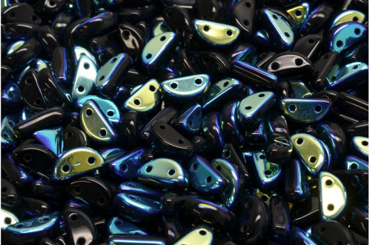 Half Moon Beads, Black Ab (23980-28701), Glass, Czech Republic
