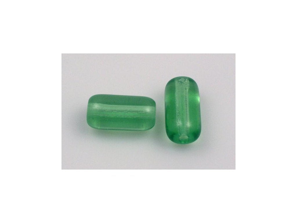 Pressed Beads Tube Transparent Green Glass Czech Republic