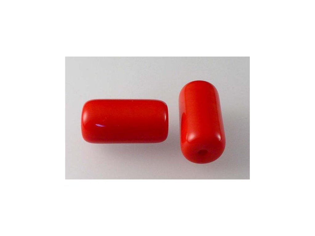 Pressed Beads Tube Opaque Red Glass Czech Republic