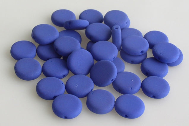 Pressed Flat Round Coin Beads 10 mm, Chalk White Neon Ocean Blue (3000-25126), Bohemia Crystal Glass, Czechia 11149004