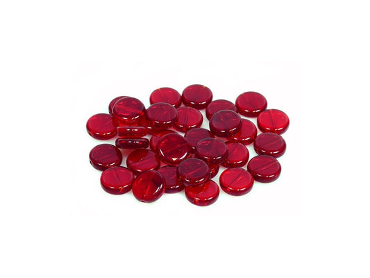 Pressed Beads Flat Round Transparent Red Glass Czech Republic