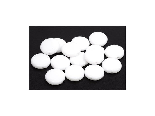 Pressed Beads Flat Round Chalk White Glass Czech Republic