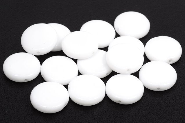 Pressed Flat Round Coin Beads 15 mm, Chalk White (3000), Bohemia Crystal Glass, Czechia 11149004