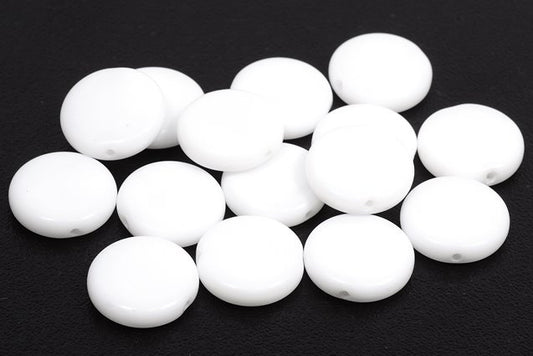 Pressed Flat Round Coin Beads 15 mm, Chalk White (3000), Bohemia Crystal Glass, Czechia 11149004