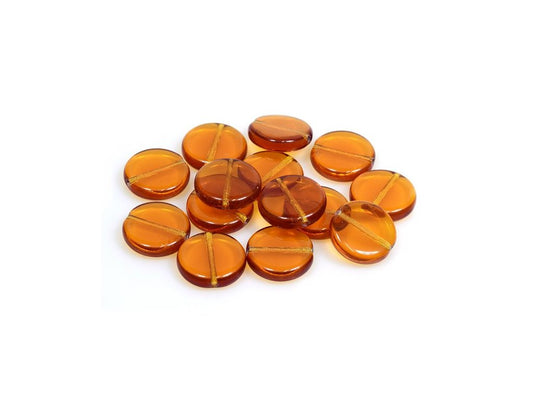 Pressed Beads Flat Round Transparent Brown Glass Czech Republic