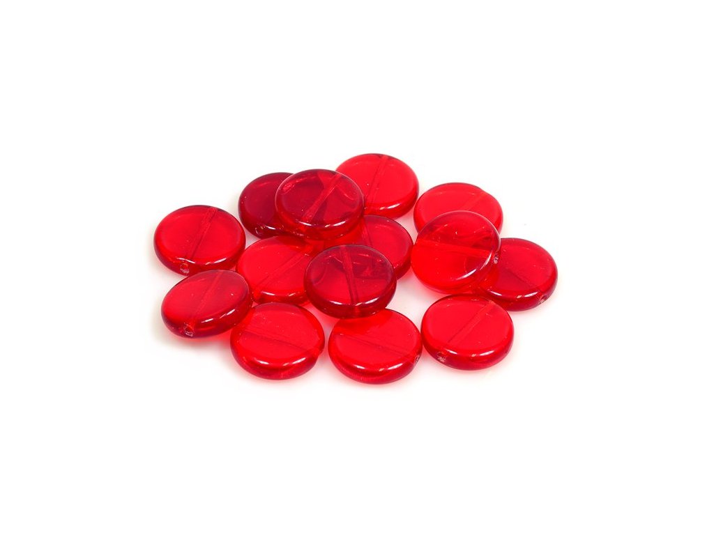 Pressed Beads Flat Round Ruby Red Glass Czech Republic
