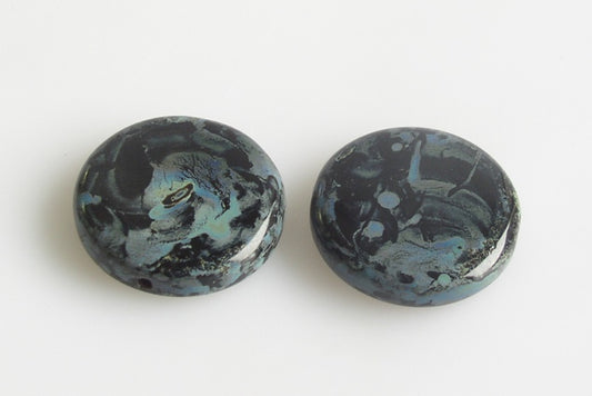 Pressed Flat Round Coin Beads 17 mm, Black Travertin (23980-86800), Bohemia Crystal Glass, Czechia 11149004