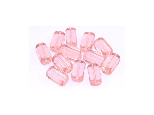 Pressed Beads Square Rectangle Transparent Pink Glass Czech Republic