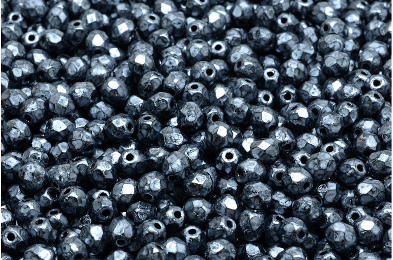 ファイアポリッシュファセットビーズラウンド、ブラック57901（23980-57901）、ボヘミアクリスタルガラス、チェコ共和国