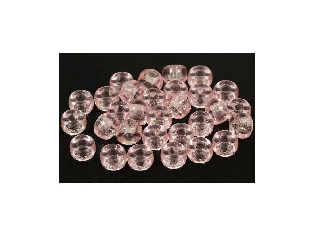 Pressed Beads Pony Bagel Transparent Pink Glass Czech Republic