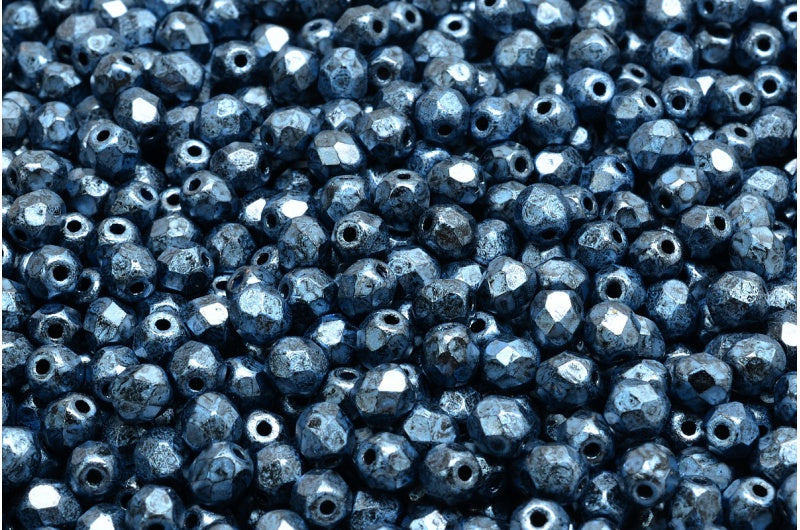 ファセット加工ビーズ ラウンド、ブラック 57930 (23980-57930)、ボヘミアクリスタルガラス、チェコ共和国