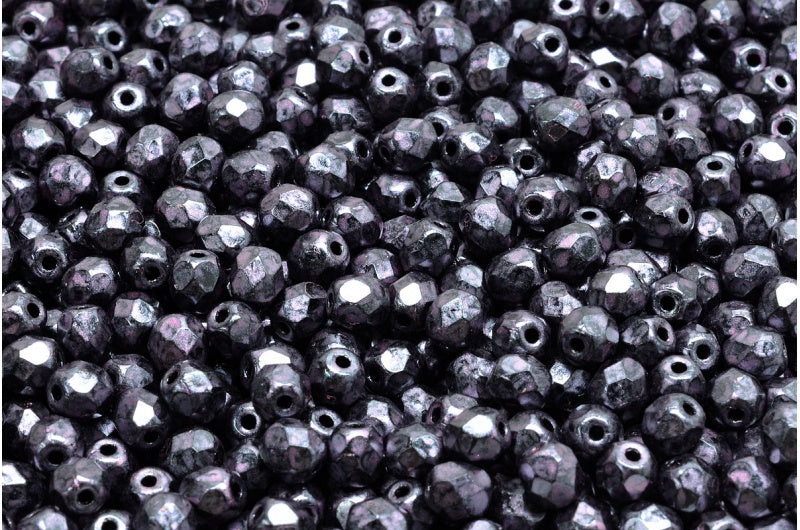 ファセット加工ビーズ ラウンド、ブラック 57990 (23980-57990)、ボヘミアクリスタルガラス、チェコ共和国