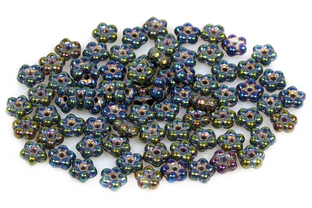 Pressed Beads Flower 5 mm, Black 21455 (23980-21455), Bohemia Crystal Glass, Czechia 11149203