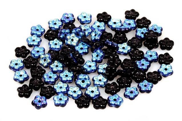 Pressed Beads Flower 5 mm, Black Ab (23980-28701), Bohemia Crystal Glass, Czechia 11149203