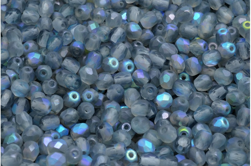 Fire Polish Faceted Round Beads 3mm, Crystal Matte 98538 (00030-84100-98538), Glass, Czech Republic