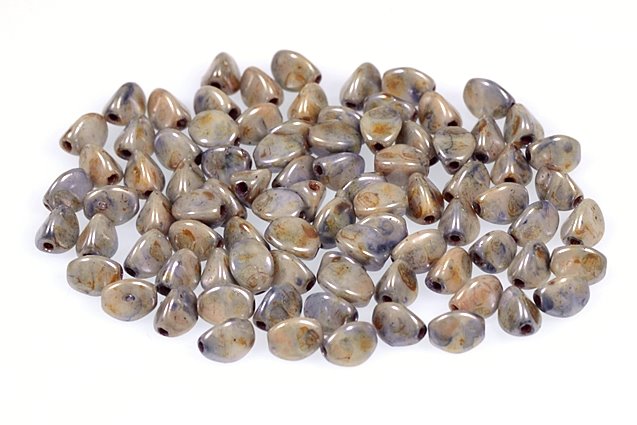 Pinch Pressed Beads 5 x 3 mm, Chalk White Stain With Luster Blue (3000-65431), Bohemia Crystal Glass, Czechia 11154805