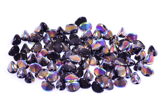 Pinch Pressed Beads 5 x 3 mm, Black Crystal Vitrail Medium Coating (23980-28101), Bohemia Crystal Glass, Czechia 11154805