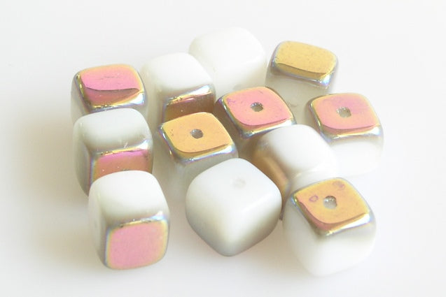 Cube Beads 8 x 11 mm, Chalk White 28009 (3000-28009), Bohemia Crystal Glass, Czechia 11159007